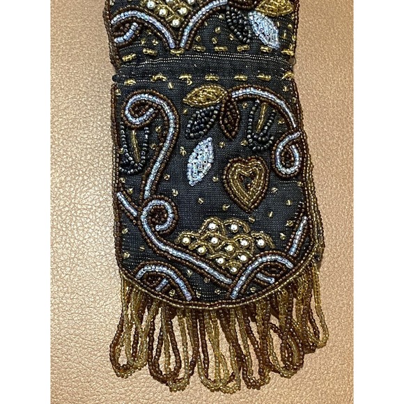 Beaded Small Crossbody Bag Black, Silver, Gold, Brown 6 x 3.5 inches Pouch - Picture 3 of 4